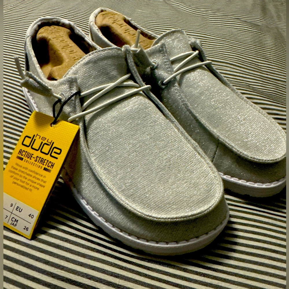 Hey Dude Wendy Stretch Sparkling White (Silver)  Size US 9